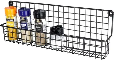 Produktbild von Wandregal aus schwarzem Metall für Küche und Badezimmer, für Gewürze und Kosmetika