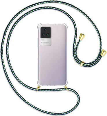 Produktbild von Handykette Backcover-Schutzhülle mit Band (Metall goldfarben) für Xiaomi Poco F4 5G / Redmi K40S  - grün/blau/weiß