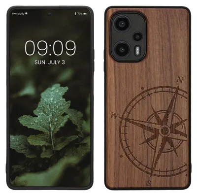 Produktbild von kwmobile Handyhülle für Xiaomi Poco F5 5G Hülle Holz - Case mit TPU Bumper - Stoßfestes Hardcase - Schutzhülle Cover in Dunkelbraun
