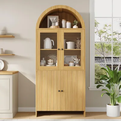 Produktbild von Vitrine mit Bogendecke und Glastüren Vitrinenschrank Wohnzimmerschrank 78 L x 40 B x 176H(cm) Natur