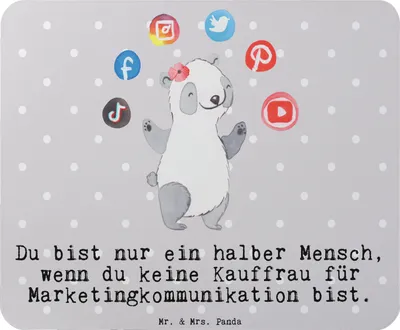 Produktbild von Mr. & Mrs. Panda Mouse Pad Kauffrau für Marketingkommunikation Herz - Grau Pastell - Geschenk, Mauspad, pc mousepad, laptop, mausunterlage