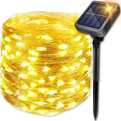 Produktbild von Solar-Lichterkette Garten 100 LED 12m – Warmweiße Outdoor-Deko für Terrasse & Balkon – Automatische Einschaltung mit Dämmerungssensor – Wetterfeste So