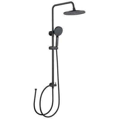 Produktbild von Auralum Regendusche ohne Armatur, Schwarz Duscharmatur mit Ø 250 mm Runder Regendusche, 4 Strahlarten Duschkopf und Höhenverstellbarer Duschstange