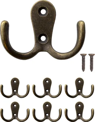 Produktbild von 'FUXXER® - 6x Klassische Garderoben-Haken, Doppel-Haken, Handtuch-Haken, Kleider-Haken, Eisen, bronze'