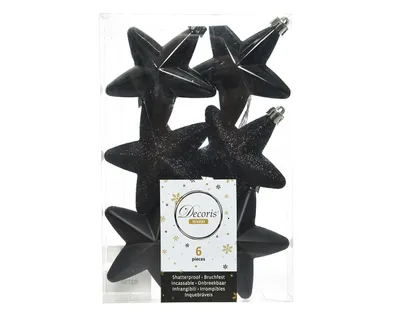 Produktbild von Christbaumschmuck Sterne Kunststoff 7cm Schwarz 6 Stück