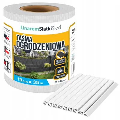 Zdjęcie produktu dla Taśma ogrodzeniowa 19cm × 35m biała +UV. Osłona na ogrodzenie panelowe + klipsy. Linarem SiatkiSieci.
