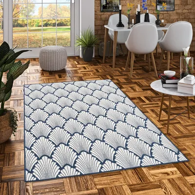 Produktbild von In- und Outdoor Teppich Beidseitig Cape Cod Modern Blau Creme, Größe:133x190 cm