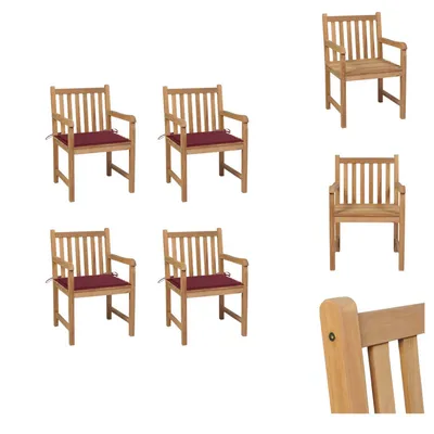 Produktbild von vidaXL Gartenstühle 4 Stk. mit Weinroten Kissen Massivholz Teak -  Gartenstühle