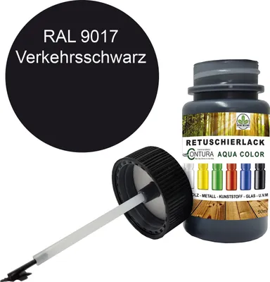 Produktbild von Reparaturlack Lackstift RAL Lack Pinselflasche 50ml. Farbe Holz Metall Möbel Auto Bad Retuschierlack - RAL 9017 Verkehrsschwarz