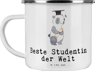 Produktbild von Mr. & Mrs. Panda Emaille Tasse Pinguin Beste Studentin der Welt - Weiß - Geschenk, Becher, Abschluss, Emailletasse, Pott, Geschenkidee, Tochter, Uni, Teetasse, Hochschule