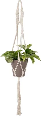 Produktbild von Handgefertigter Macramé-Plantenhänger für Innenräume - Handgefertigtes Baumwollseil - 99 cm Weiß