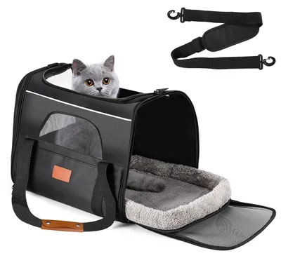 Produktbild von Katzentransportbox 9 kg, faltbar, Nylon und Mesh, grau, für Auto