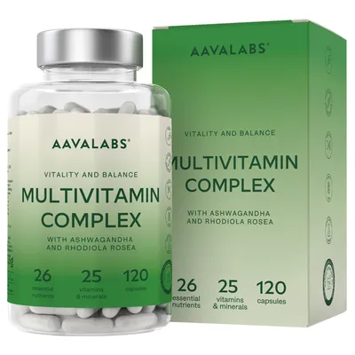 Immagine prodotto di Aavalabs Multivitaminico | 25 sostanze nutritive per l'energia e il sistema immunitario | 120 capsule