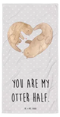 Produktbild von Mr. & Mrs. Panda Handtuch Otter Herz - Grau Pastell - Geschenk, Großes Badehandtuch, Reisehandtuch, Duschtuch, Jahrestag, Liebe, Strandtuch, Hochzeitstag