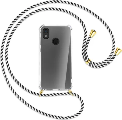 Produktbild von Handykette Backcover-Schutzhülle mit Band (Metall goldfarben) für Cat S52 - schwarz/weiß gestreift