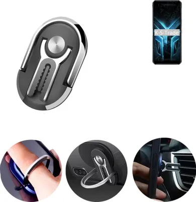 Produktbild von K-S-Trade 3in1 Smartphone-Ring Handy-Ring kompatibel mit ZTE Blade V2020 5G Fingerhalterung  Handyring Tischständer Lüftungsgitter-Halterung Tisch