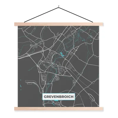Produktbild von MuchoWow® Textilposter Stadtplan - Deutschlandkarte - Blau - Grevenbroich- Karte 60x60 cm mit holzfarbenen Rahmen - Wanddekoration