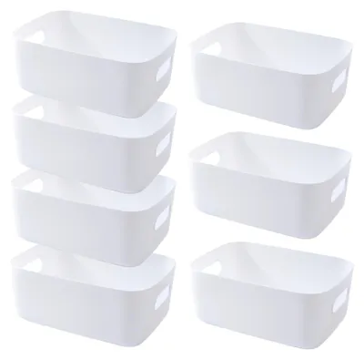 Image de Lot de 7 boîtes de rangement en plastique - Organisateur pour salle de bain et cuisine (blanc, 30x20x12 cm)