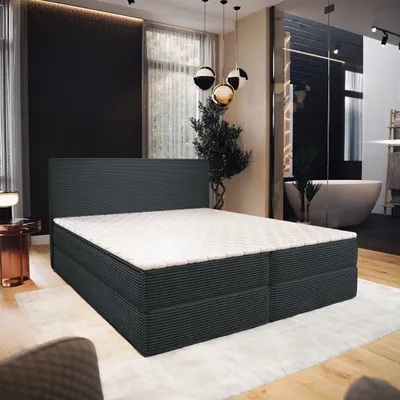 Produktbild von Masseno Boxspringbett PELLIO 180x200 cm Komplett-Set mit Bonell Matratze und Topper, Polsterbett mit Bettkästen -Grau, POSO 34