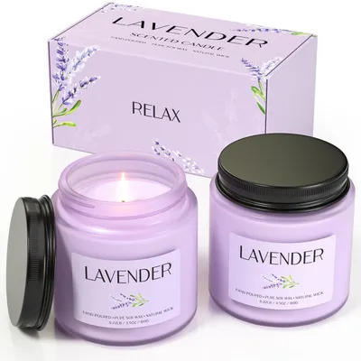 Obrázok produktu pre Sviečky s vôňou levandule v skle, balenie 2 kusov. Sójové sviečky, darčeková sada pre aromaterapiu a relaxáciu