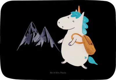 Produktbild von Mr. & Mrs. Panda Badematte Einhorn Bergsteiger - Schwarz - Geschenk, Badteppich, Duschvorleger, Reisen, Badvorleger, Badläufer, Unicorn, Badezimmerteppich, Weltenbummler