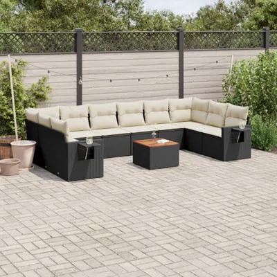 Produktbild von Design 11-tlg. Garten-Sofagarnitur mit Kissen Schwarz Poly Rattan, Gartenmöbel-Sets 2024 Neu