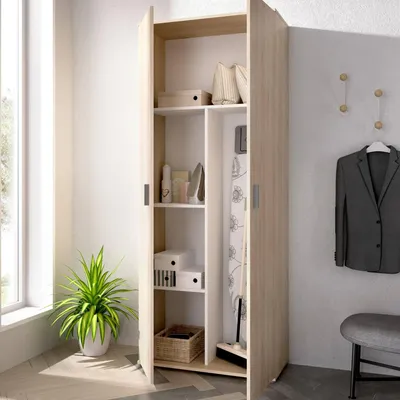 Image de Arna - Armoire Polyvalente 2 Portes, 78x190h cm Chêne Marron, 3 Étagères