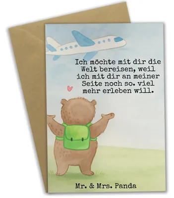 Produktbild von Mr. & Mrs. Panda Grußkarte Bär Flugzeug Design - Weiß - Geschenk, Mitbringsel, für Partner, osterkarten, Freundin, neujahrskarte, Frauen, vatertagskarte, Hochzeitstag