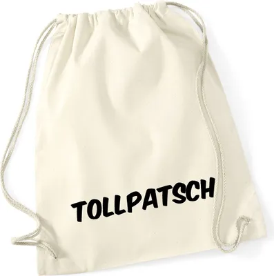 Produktbild von Huuraa Turnbeutel Tollpatsch Schriftzug 12 Liter Natural Baumwolle Rucksack Geschenkidee