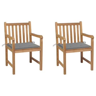 Produktbild von Gartenstühle 2 Stk. mit Grauen Kissen Massivholz Teak