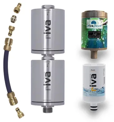 Produktbild von rivaALVA Explorer Overland Outdoor-Trinkwasserfilter – Blockaktivkohle & Bakterienfilter mit Edelstahlgehäuse