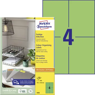 Image de Etiquettes universelles AVERY Zweckform, 105 x 148 mm, vert