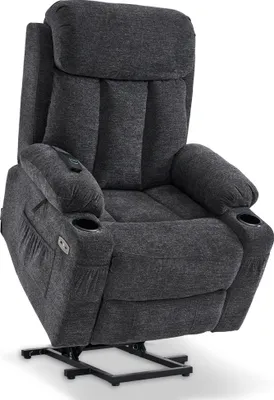 Produktbild von M MCombo Relaxsessel mit Aufstehhilfe & Liegefunktion 7190, Fernsehsessel elektrisch verstellbar, für Senioren Wohnzimmer, USB, (Dunkelgrau-Stoff)
