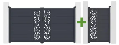 Produktbild von FOLYA 3 m H. 160 cm Drehtor + FOLYA 1 m H. 160 cm Fußgängertor, graues Aluminium