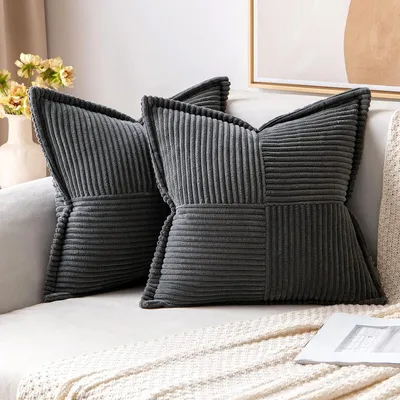 Image de Ensemble de 2 housses de coussin en velours côtelé, coussin décoratif doux, housse de coussin décorative, housses de coussin modernes, coussins pour canapé, coussins pour salon