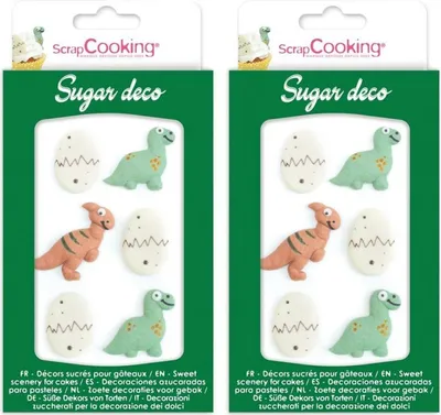 Zdjęcie produktu dla 12 uroczych dekoracji z dinozaurami - zielone, białe i brązowe