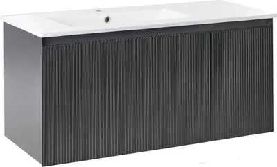 Obrázek produktu pro BELIANI Koupelnová závěsná skříňka černá dřevotříska keramické umyvadlo úložný prostor 100 cm moderní design
