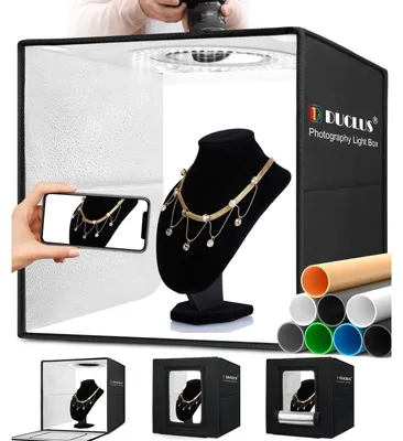 Zdjęcie produktu dla Fotobox - 40 x 40 cm - Składana studio fotograficzne - Oświetlenie LED 5500 K - Ściemnialne - Z 6 tłami
