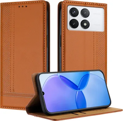 Produktbild von Handyhülle für Xiaomi Redmi K70 / K70 Pro 5G Leder Flip Klappbare Schutzhülle mit Standfunktion Braun