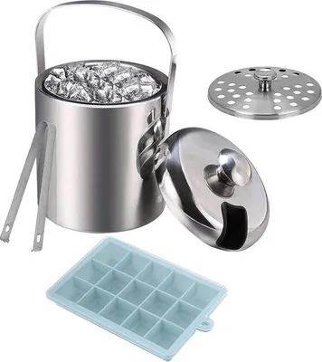 Produktbild von IJsemmer mit Deckel - Tang - Eistang und Silikon-Eiskugel-Form 13 l - kleine IJsemmer rostfreies Stahl-Metall - Eiskugelhalter - Eikühler - IJsemmer für Hausbar - zum Kühlen Bier IJsemmer doppelwandig mit Deckel