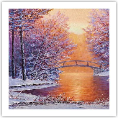 Produktbild von Poster - Poster ohne Rahmen - Brücke Schnee Wald - 60x60 cm - Wand Bild - Wanddeko - Wandbilder - Kunstposter - Wandposter - Bilder - Kunstdruck - Wanddekoration - Wandbild - P2XAC60x60-4545