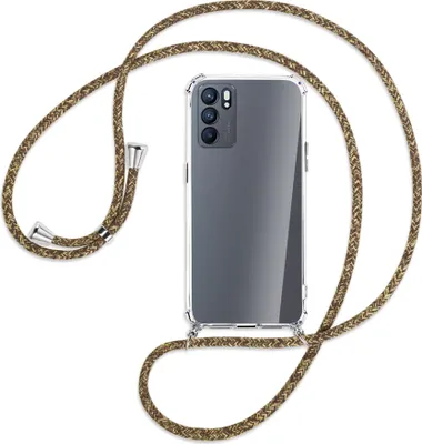 Produktbild von Handykette Backcover-Schutzhülle mit Band (Metall silberfarben) für Oppo Reno6 5G (PEQM00,CPH2251) - braun+beige
