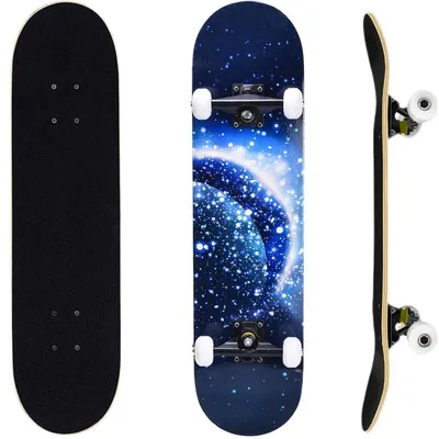 Immagine prodotto di Skateboard completo, dimensioni 31x8 pollici, ideale per bambini, adolescenti e adulti, con tavola in acero a 7 strati e forma concava