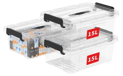 Produktbild von Cetomo 15L*3 Aufbewahrungsboxen, Tragbare Plastikboxen mit Deckeln, Organizer-Be