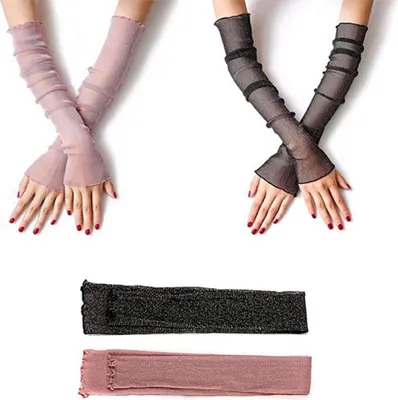 Produktbild von 2 Paar kühlende Armstulpen für Damen, Armschützer aus Spitze, atmungsaktive Armschützer, Anti-UV-Schutzärmel, rutschfeste Armstulpen für Radfahren, Laufen, Golf, Reisen, Schwarz Lila