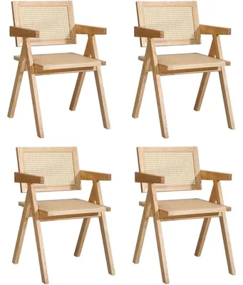 Produktbild von Set mit 4 Esszimmerstühlen aus Holz DCH-RUDI-WD-2PCX2, Tragkraft 100 kg, naturbelassen