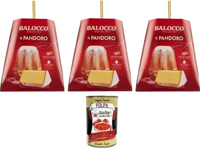 Produktbild von Balocco Il Pandoro Classico - Traditionelles italienisches Weihnachtsdessert - weicher und zarter Weihnachts kuchen mit Puderzucker 3x 1KG + Italian Gourmet polpa 400g