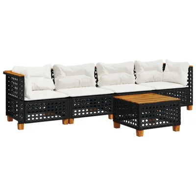 Immagine prodotto di vidaXL Set di divani da giardino 5 pezzi con cuscini in polirattan nero