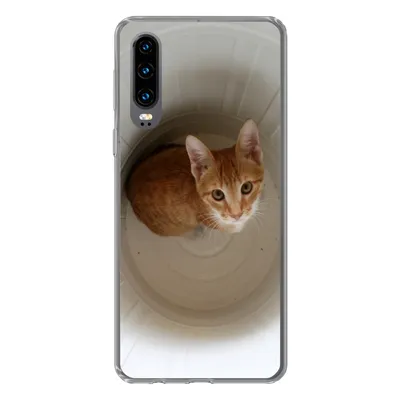 Produktbild von MuchoWow® Handyhülle Schutzhülle Hülle für Huawei P30 Katze - Mülleimer - Weiß Silikon Softcase Handy Hülle - Kartenbesitzer