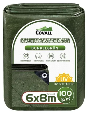 Image de Bâche de protection avec œillets, dimensions 6x8 mètres, grammage 100 g/m², couleur verte, imperméable et résistante aux UV